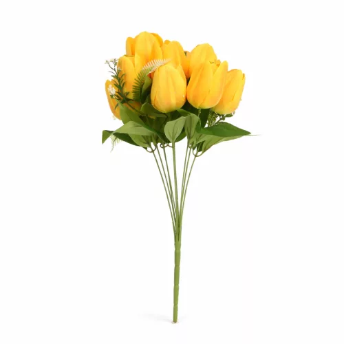 50 cm-es 10 Szálas Sárga Selyem Tulipán Csokor – Élethű Művirág Dekoráció Otthonra és Rendezvényre