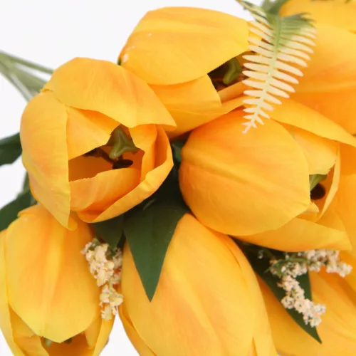 50 cm-es 10 Szálas Sárga Selyem Tulipán Csokor – Élethű Művirág Dekoráció Otthonra és Rendezvényre