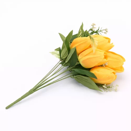 50 cm-es 10 Szálas Sárga Selyem Tulipán Csokor – Élethű Művirág Dekoráció Otthonra és Rendezvényre