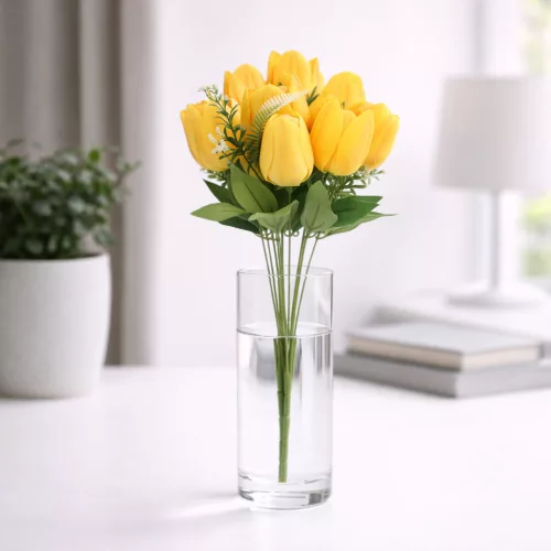 50 cm-es 10 Szálas Sárga Selyem Tulipán Csokor – Élethű Művirág Dekoráció Otthonra és Rendezvényre