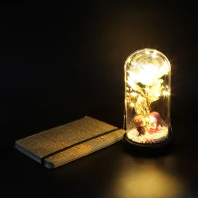   Mesterséges Rózsa fém, Üvegbúrában - Ledes - 20 cm - Fényes arany, Szerelmes párral