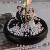 Mesterséges Rózsa fém, Üvegbúrában - Ledes - 20 cm - Fényes arany, Menyasszony és Vőlegény