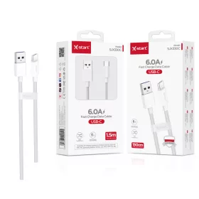   X-start 6.0A USB-C gyors töltésű adatkábel – 1.5 m, fehér