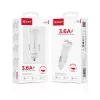 X-start autós USB töltő 3.6A – dupla USB portos gyorstöltő, fehér (Model CC056)