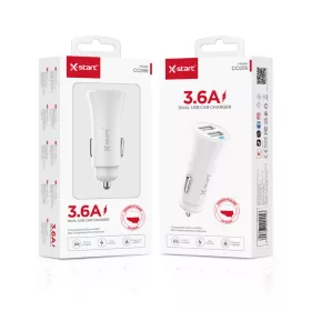   X-start autós USB töltő 3.6A – dupla USB portos gyorstöltő, fehér (Model CC056)