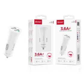   X-start autós USB töltő 3.6A – dupla USB portos gyorstöltő, fehér (Model CC056)