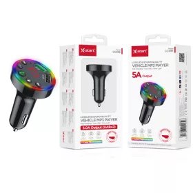   X-Start CC096 szivargyújtós Bluetooth MP3 autós töltő – 5A dupla USB, FM-transzmitter, 7 színű LED fény, kihangosító