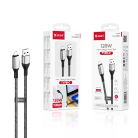   X-start 120W TYPE-C gyors töltésű fonott adatkábel – 1 m, fekete-szürke