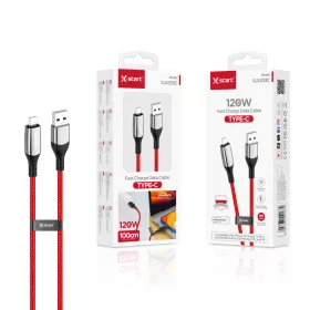   X-start 120W TYPE-C gyors töltésű fonott adatkábel – 1 m, piros
