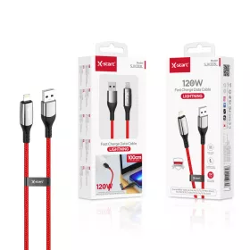   X-start Lightning adatkábel 1 m – 120W szupergyors töltés, piros fonott kivitel iPhone készülékekhez