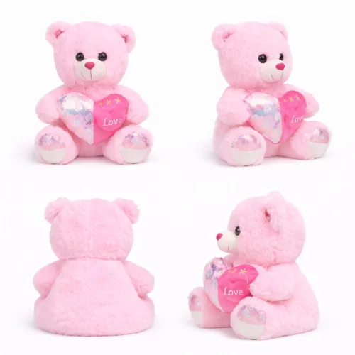 Plüss maci „Love” szívvel – rózsaszín plüss játék 35 cm, ajándék maci