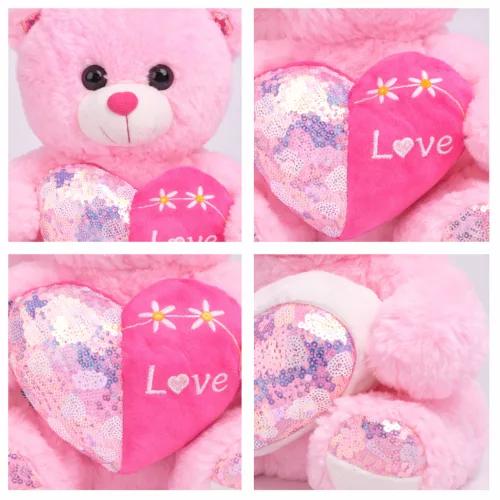 Plüss maci „Love” szívvel – rózsaszín plüss játék 35 cm, ajándék maci
