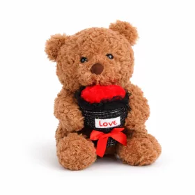   Plüss maci „Love” virágcsokorral – barna plüss játék 30 cm, romantikus ajándék