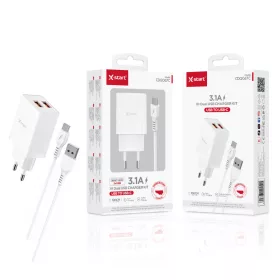   X-Start 3.1A dupla USB fali töltő készlet – USB–Type-C kábel, gyorstöltés, 100-240V