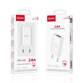   X-start hálózati USB töltő 2.0A – egyportos gyors töltő, fehér (Model CDQ070)