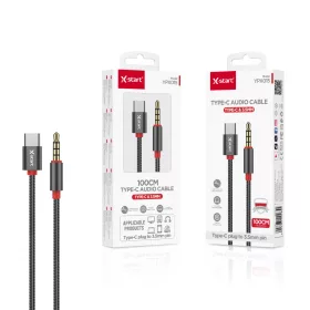   X-Start Type-C – 3.5 mm sztereó audio kábel 100 cm – fekete-piros, prémium fonott zene kábel telefonhoz és autóhoz