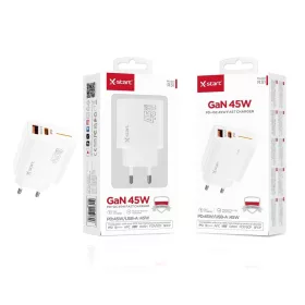   X-start GaN 45W PD+QC gyorstöltő adapter – kettős port, fehér