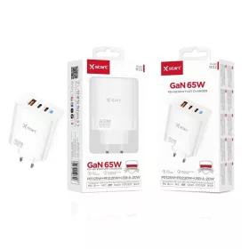   X-start GaN 65W PD+QC gyorstöltő adapter – háromportos, fehér