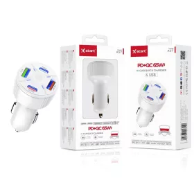   X-Start PD+QC 65W szivargyújtós gyors töltő – 4 port (2×USB-A + 2×USB-C), univerzális autós adapter