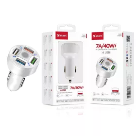   X-Start 7A / 40W szivargyújtós gyors töltő – 4 USB port, univerzális kompatibilitás, intelligens töltés