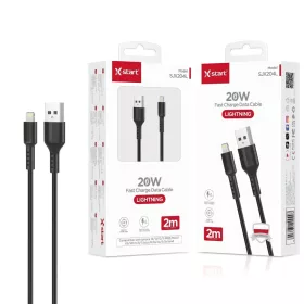   X-start Lightning adatkábel 2 m – 20W gyors töltés, fekete szín, iPhone készülékekhez