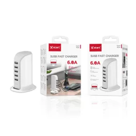   X-start 5 portos USB hálózati gyorstöltő – 6.0A, többkészülékes töltőállomás, kompakt asztali töltő