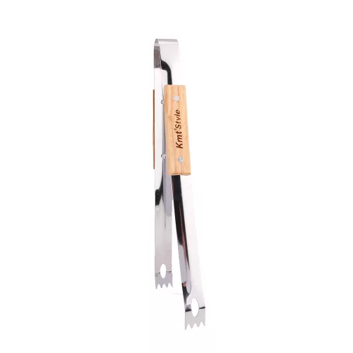 Grill csipesz fa markolattal – rozsdamentes BBQ csipesz 36 cm