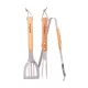 3 részes BBQ grill eszköz szett fa nyéllel – csipesz, lapát és villa 34 cm