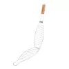 Hal sütő grill rács fa nyéllel – zárható BBQ halrács 51 cm