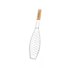  Hal sütő grill rács fa nyéllel – zárható BBQ halrács 51 cm