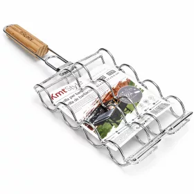   BBQ grill kolbász sütő 51×27×17×5,5 cm – rozsdamentes húsrács fa nyéllel