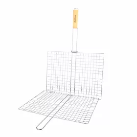   Nagy méretű grill rács fa nyéllel – téglalap alakú BBQ sütőrács 60×40 cm