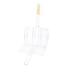   Mély grillrács fa markolattal – zárható BBQ sütőrács 55 cm