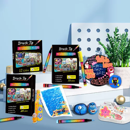 48 színű akril festék marker készlet rugalmas ecsetheggyel – Brush Tip Acrylic Paint Marker