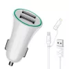USAMS CC013 Autós szivargyújtó töltő Dupla USB + U-Gee 2v1 Kábel - Fehér