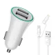 USAMS CC013 Autós szivargyújtó töltő Dupla USB + U-Gee 2v1 Kábel - Fehér