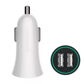   USAMS CC013 Autós szivargyújtó töltő Dupla USB + U-Gee 2v1 Kábel - Fehér