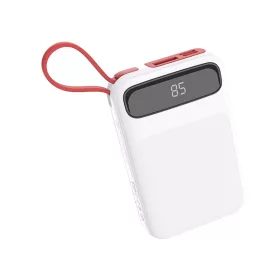   HOCO J40 Hordozható Power Bank 10000 mAh, 1x USB + integrált Lightning kábellel kimenet - Fehér