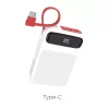 HOCO J40 Hordozható Power Bank 10000 mAh, 1x USB + integrált Type-C kábellel kimenet - Fehér