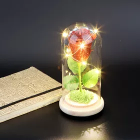 LED-es vörös műrózsa, natúr talppal, 17 cm