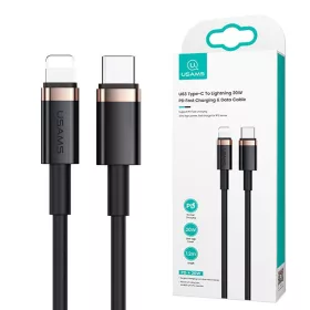   USAMS U63 adatátviteli kábel, Type-C To Lightning 20W PD gyorstöltés támogatás, 120 cm hosszú - Fekete