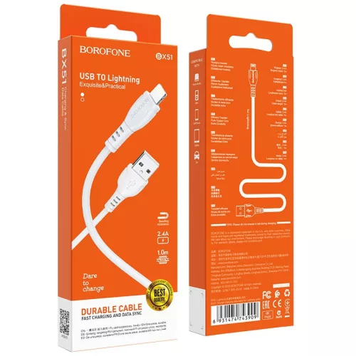 BOROFONE BX51 USB Lightning töltő és adatkábel 1m 2.4A - Feher