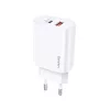 USAMS US-CC121 Gyorstöltő 20W USB + USB-C, QC3.0 + PD3.0 - Feher