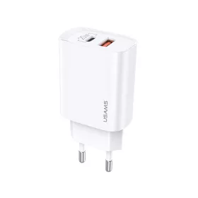   USAMS US-CC121 Gyorstöltő 20W USB + USB-C, QC3.0 + PD3.0 - Feher
