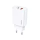 USAMS US-CC121 Gyorstöltő 20W USB + USB-C, QC3.0 + PD3.0 - Feher