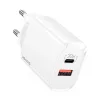 USAMS US-CC121 Gyorstöltő 20W USB + USB-C, QC3.0 + PD3.0 - Feher