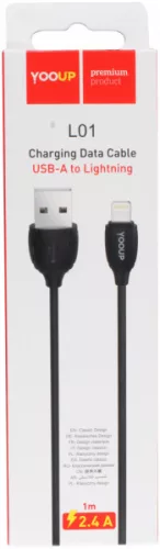 Adatkábel Yooup L01A USB A - iPhone  2 m kábel fekete