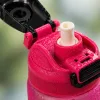 650 ml-es motivációs sport kulacs időjelöléssel és szívószállal – BPA-mentes ivópalack, pink-fekete