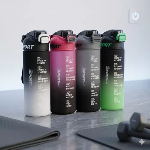 650 ml-es motivációs sport kulacs időjelöléssel és szívószállal – BPA-mentes ivópalack, zöld-fekete