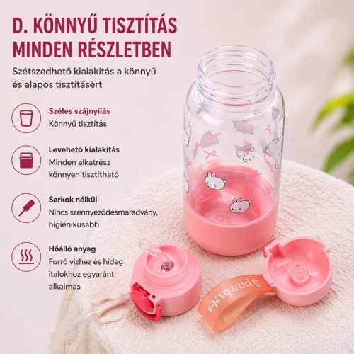 700 ml-es gyermek kulacs szívószállal és biztonsági kupakkal – BPA-mentes ivópalack, sárga